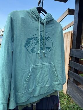 Bass Pro Shops Teal Green Pullover Hoodie with Fish Logo